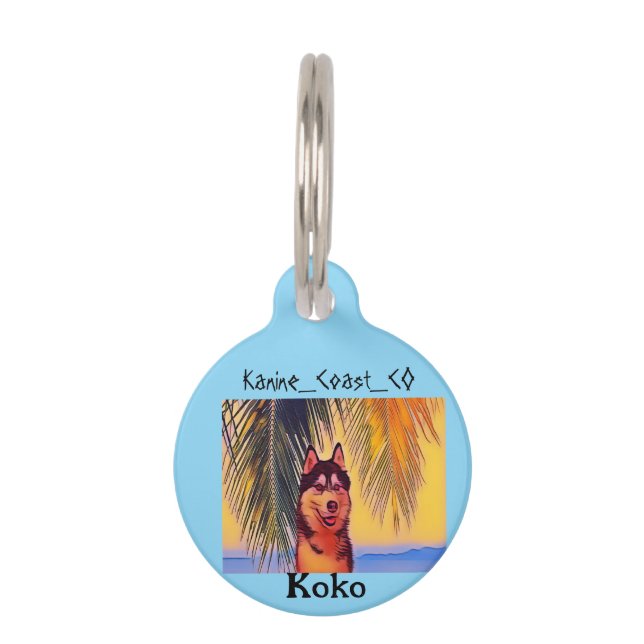 Customise canine on the beach pet  tag (Front)