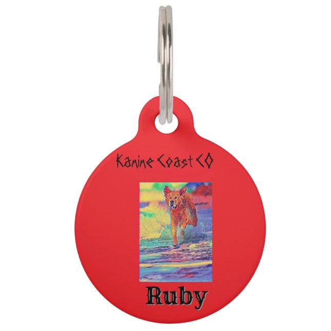 Customise canine on the beach pet  tag (Front)