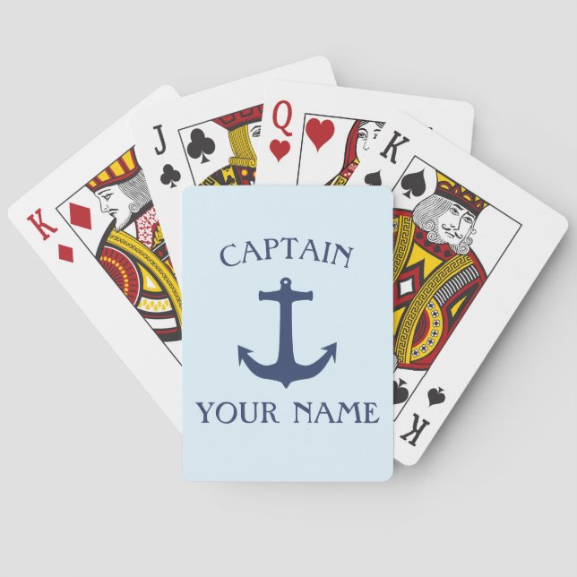 Customise captain name with navy anchor playing cards (Back)
