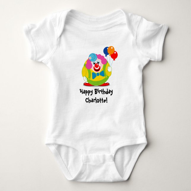 Customise, cartoon cute circus clown with balloons baby bodysuit (Front)