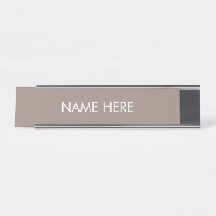 customise, change name text beige greige white desk name plate