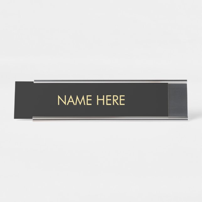 customise, change name text black simil gold desk name plate (Front)