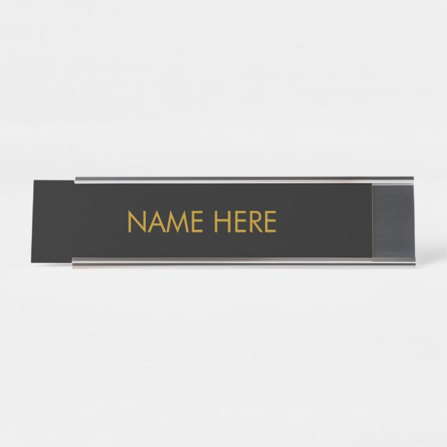 customise, change name text black simil gold desk name plate (Front)