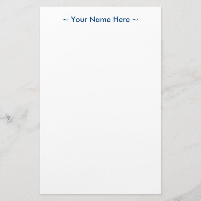 customise change name text blue white stationery (Front)