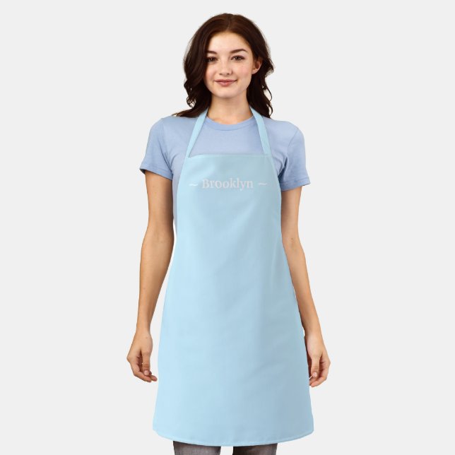customise change name text light blue white apron (Worn)