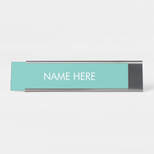 customise, change name text light teal white desk name plate