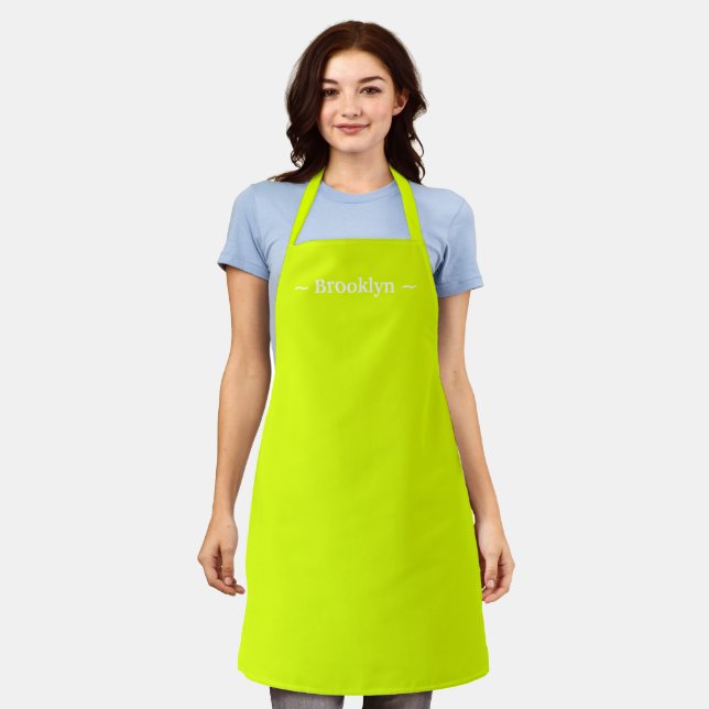customise change name text white chartreuse green apron (Worn)