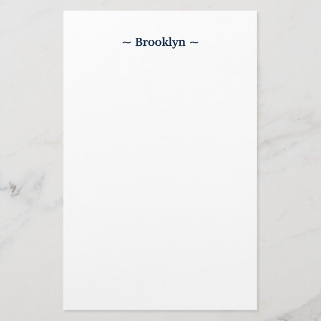customise change name text white navy blue stationery (Front)