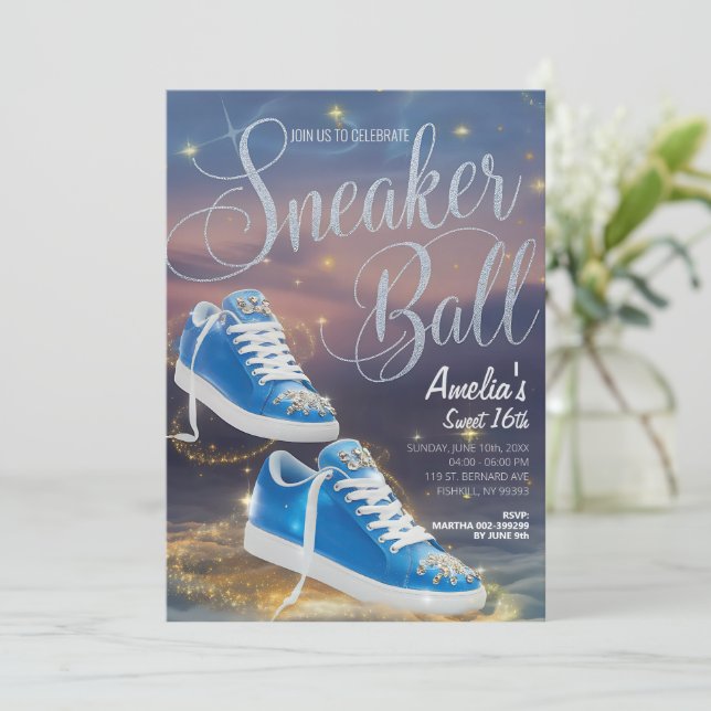 Customise Cinematic Sneaker Ball Birthday Starry Invitation (Standing Front)