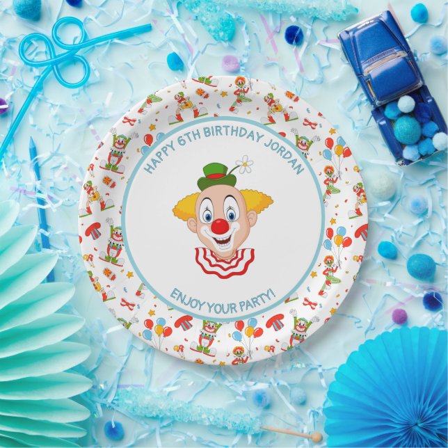 Customise Clown Birthday Party Little Boy Fun Paper Plate (Party)