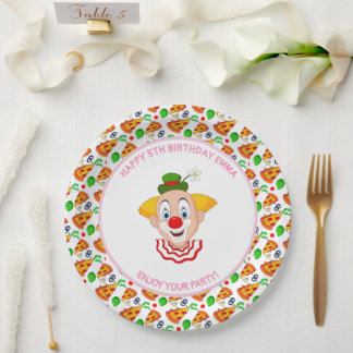 Customise Clown Pizza Birthday Party Little Girl Paper Plate