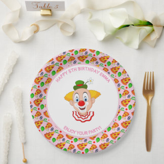 Customise Clown Pizza Birthday Party Little Girl Paper Plate
