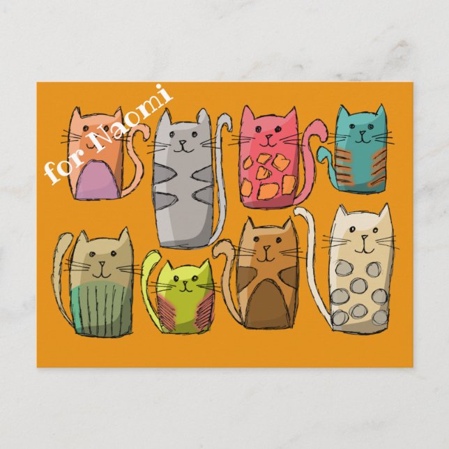 Customise colourful cats postcard (Front)