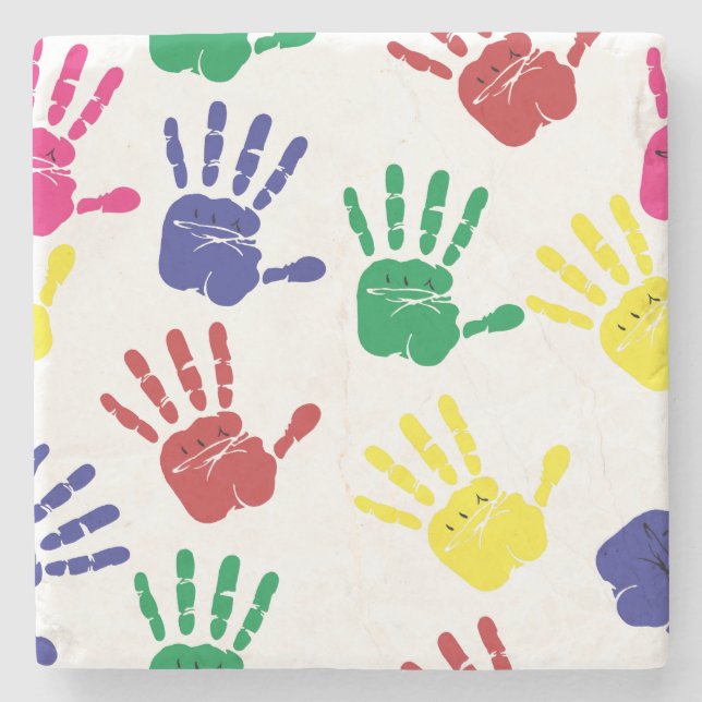 Customise Colourful Handprints Stone Coaster (Front)