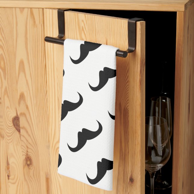 Customise Cool Black Handlebar moustache pattern Tea Towel (Thirds Fold)