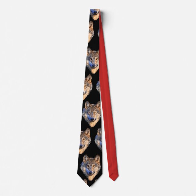 Customise Cool Red-Black Tie with Wolf Head (Front)