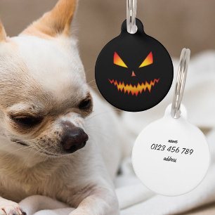 Customise Cool scary Jack O'Lantern face Halloween Pet Tag
