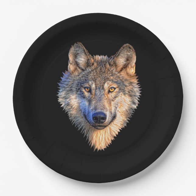 Customise Cool Wolf Head Party Paper Plate (Front)