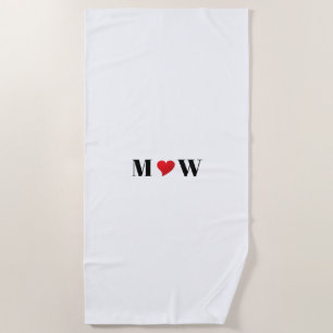 Customise Couple initials A Loves B red heart Beach Towel