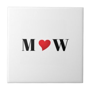 Customise Couple initials A Loves B red heart Ceramic Tile