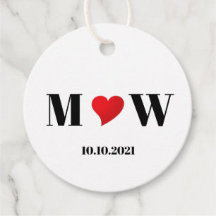 Customise Couple initials A Loves B red heart Favour Tags