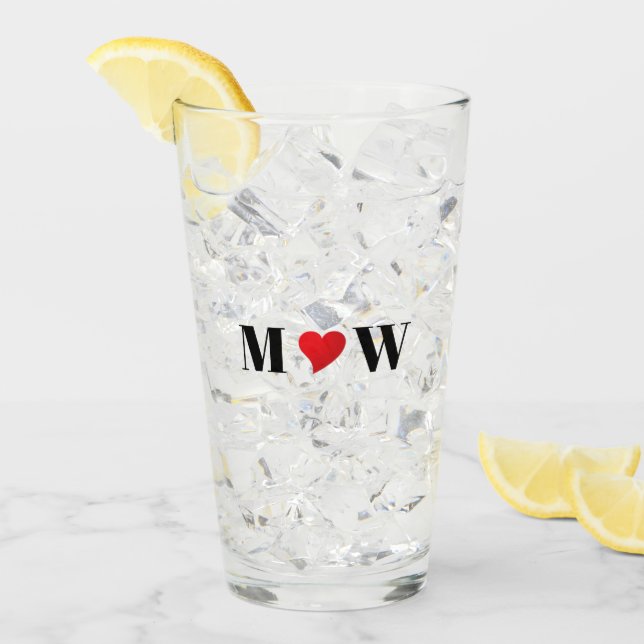 Customise Couple initials A Loves B red heart Glass (Front Ice)