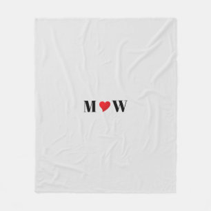 Customise Couple initials A Loves B red heart grey Fleece Blanket