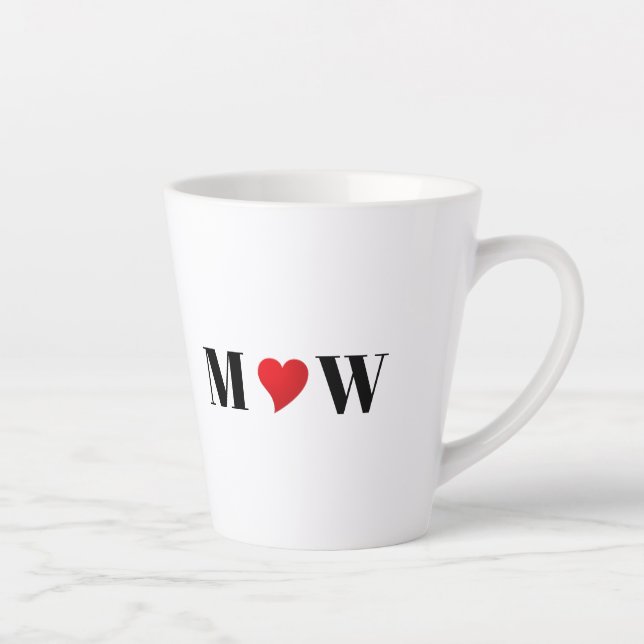 Customise Couple initials A Loves B red heart Latte Mug (Right)