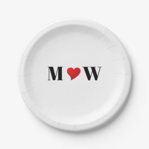 Customise Couple  initials A Loves B red heart Paper Plate