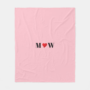 Customise Couple initials A Loves B red heart pink Fleece Blanket