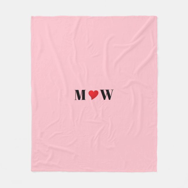 Customise Couple initials A Loves B red heart pink Fleece Blanket (Front)
