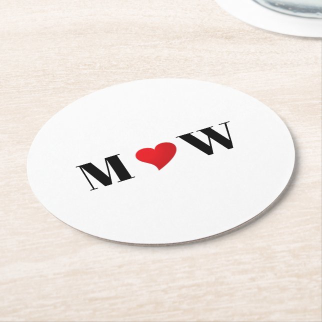 Customise Couple initials A Loves B red heart Round Paper Coaster (Angled)