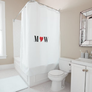 Customise Couple initials A Loves B red heart Shower Curtain
