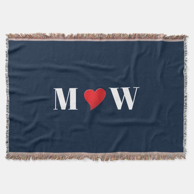 Customise Couple initials A Loves B red heart Throw Blanket (Front)