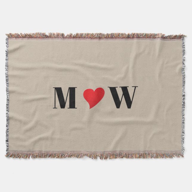 Customise Couple initials A Loves B red heart Throw Blanket (Front)