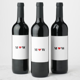 Customise Couple initials A Loves B red heart Wine Label