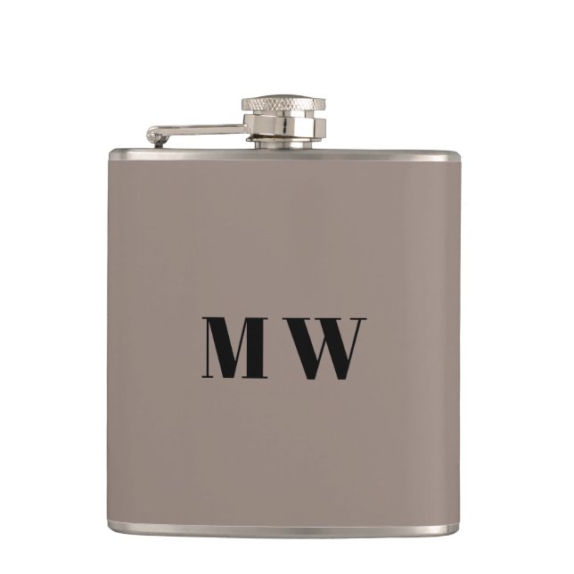 Customise Couple initials Wedding Favours beige Hip Flask (Front)