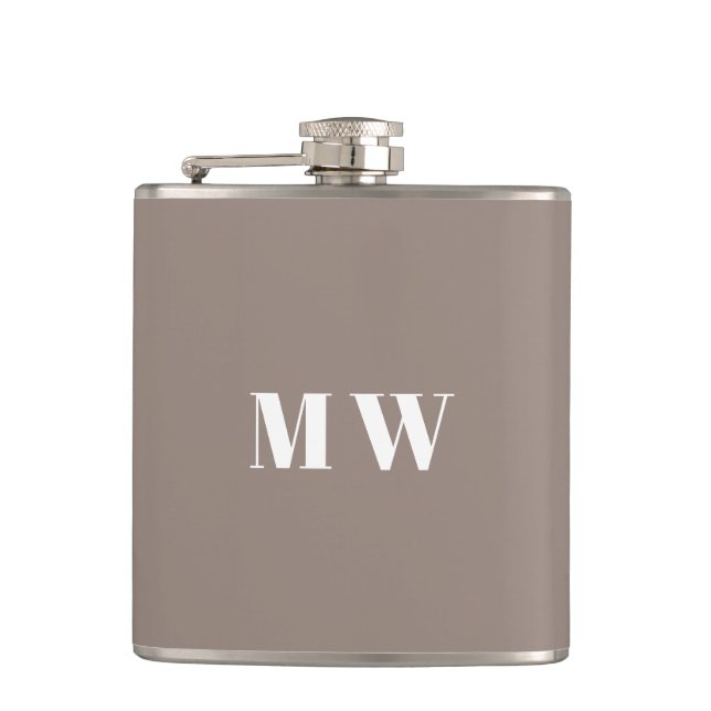 Customise Couple initials Wedding Favours greige Hip Flask (Front)