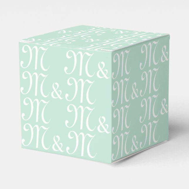 Customise couple's Initials monogram seafoam mint Favour Box (Front Side)