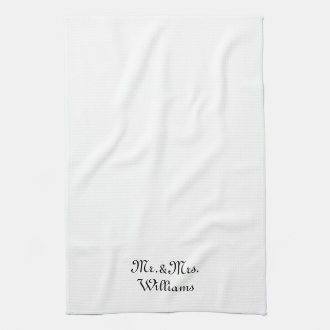 Customise Couple's last name Mr. & Mrs. black whit Tea Towel (Vertical)