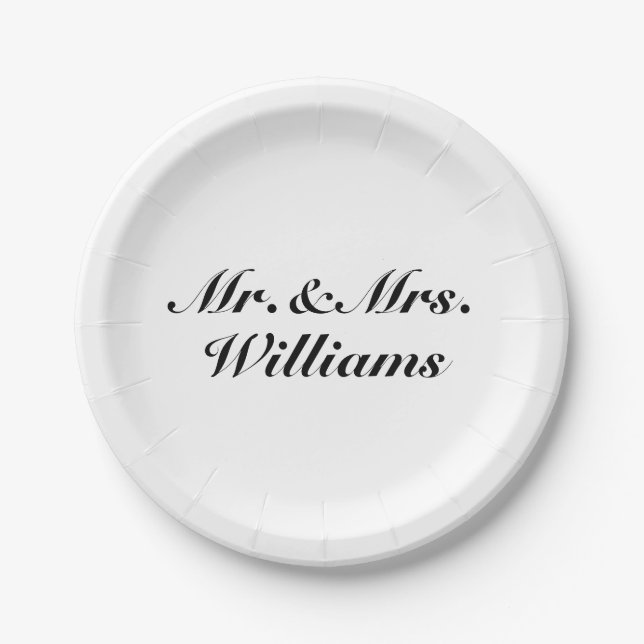 Customise Couple's last name Mr. & Mrs. classic Paper Plate (Front)