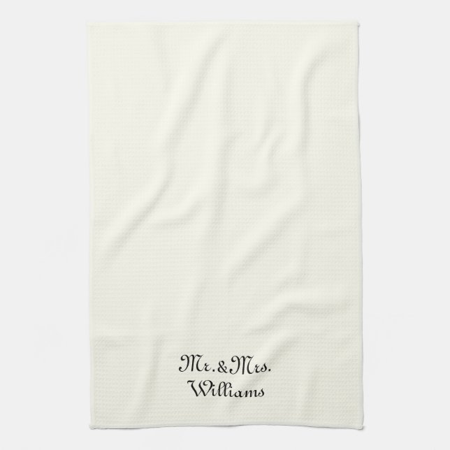 Customise Couple's last name Mr. & Mrs. ivory Tea Towel (Vertical)