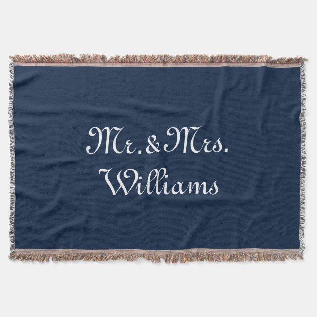 Customise Couple's last name, Mr. & Mrs. navy blue Throw Blanket (Front)