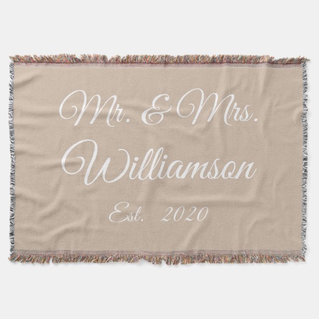 Customise Couple's last name, year, number beige Throw Blanket (Front)