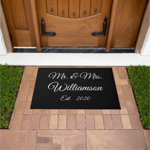 Customise Couple's last name, year, number black Doormat