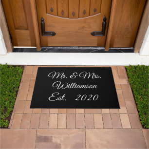 Customise Couple's last name, year, number black Doormat