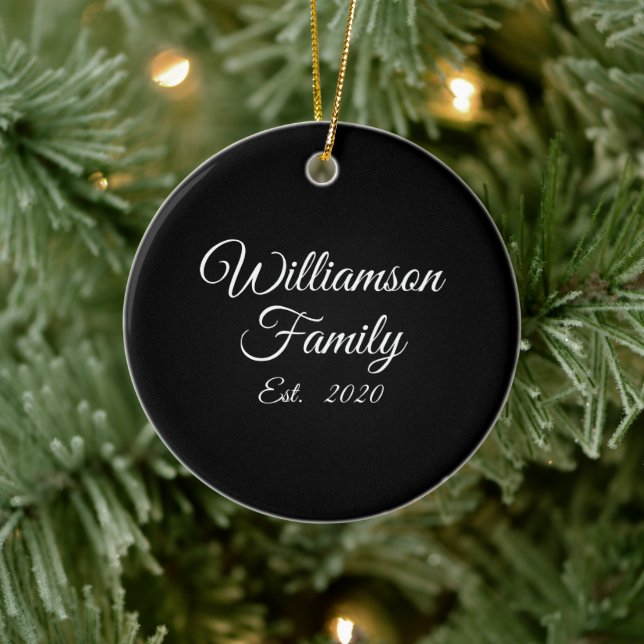 Customise Couple's last name, year, number Ceramic Ornament (Tree)