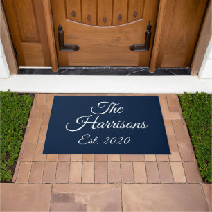 Customise Couple's last name, year, number navy Do Doormat