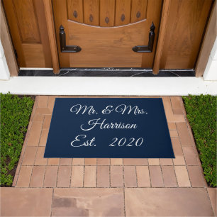 Customise Couple's last name, year, number navy Doormat