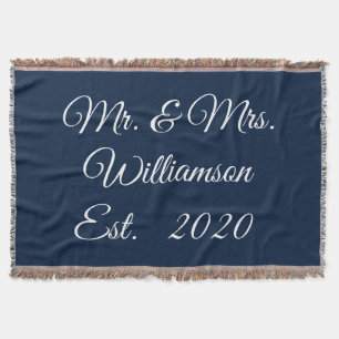 Customise Couple's last name, year, number navy Throw Blanket